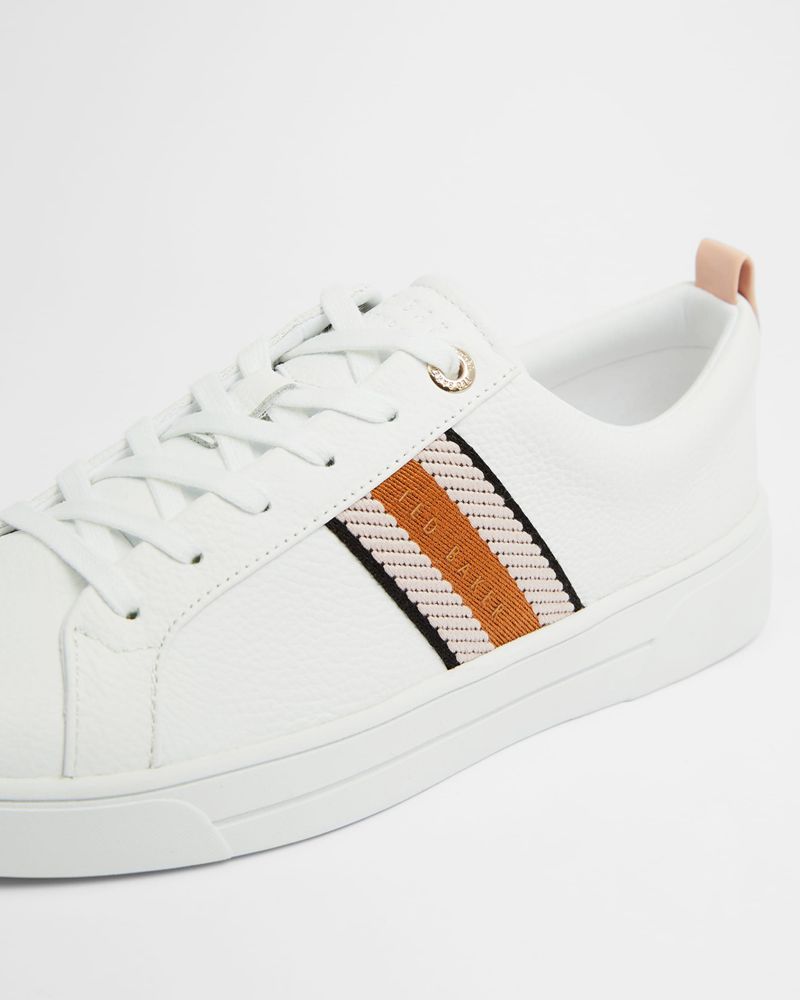 Ted Baker Baily Läder Metallic Detail Webbings Sneakers Dam Vita Bruna | ASG-542136