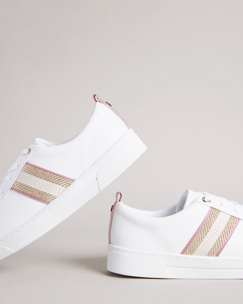 Ted Baker Baily Läder Metallic Detail Webbings Sneakers Dam Vita | PBQ-296487