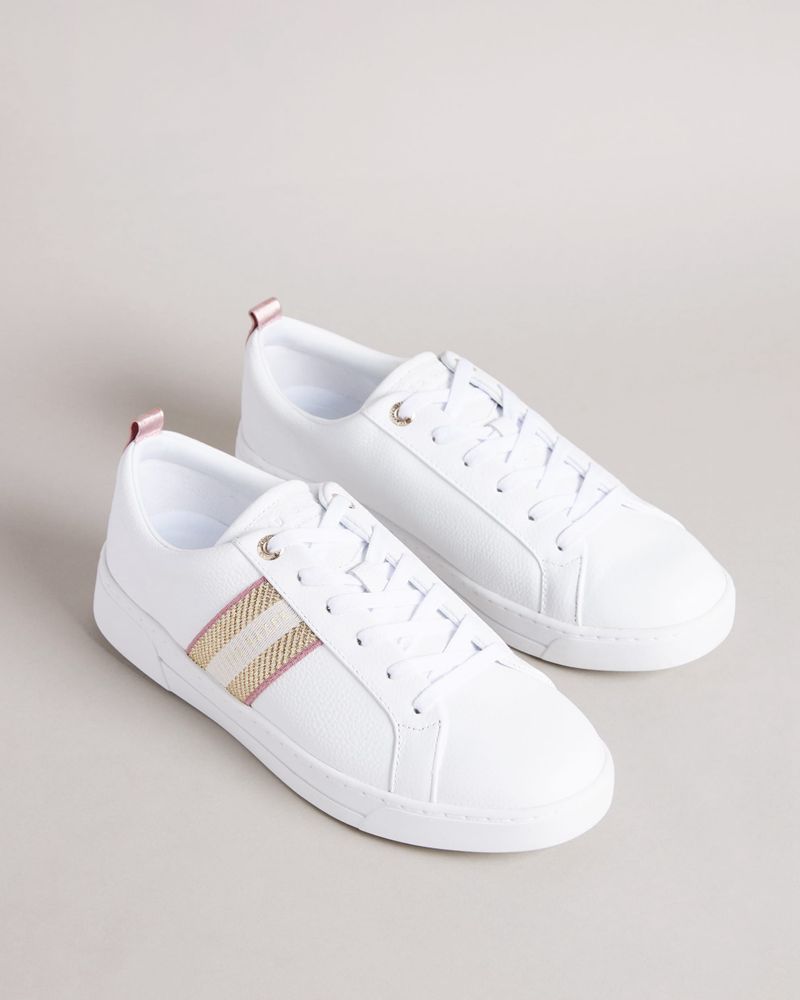 Ted Baker Baily Läder Metallic Detail Webbings Sneakers Dam Vita | PBQ-296487