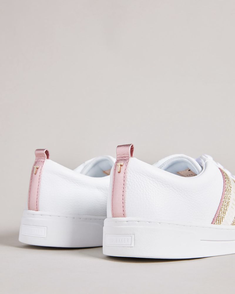 Ted Baker Baily Läder Metallic Detail Webbings Sneakers Dam Vita | PBQ-296487