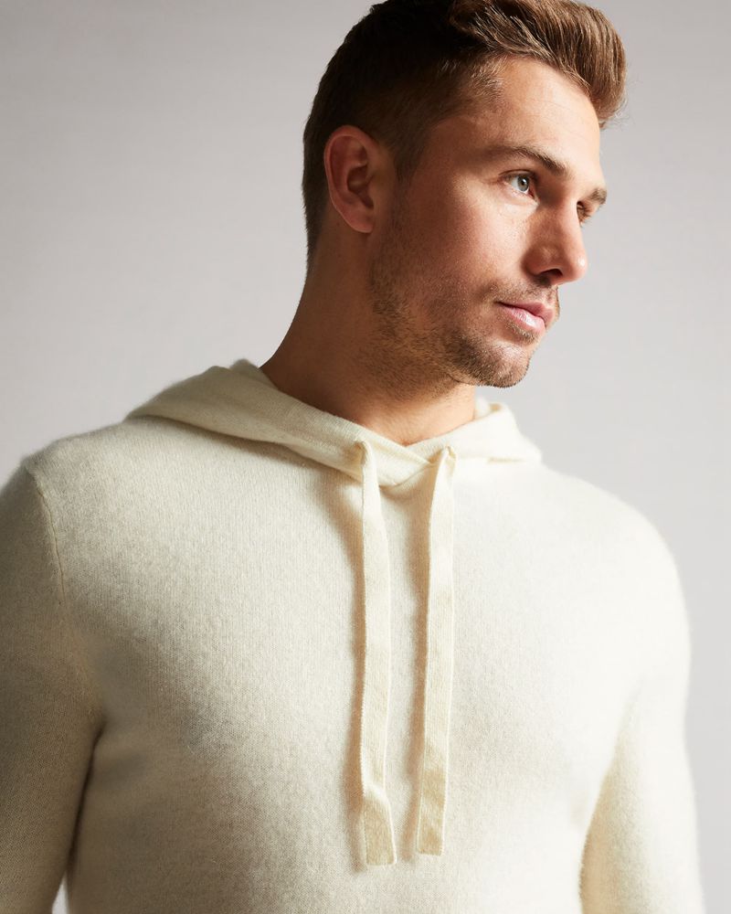 Ted Baker Bannks Ls Cashmere Hoodie Tröjor Herr Vita | RUY-092486