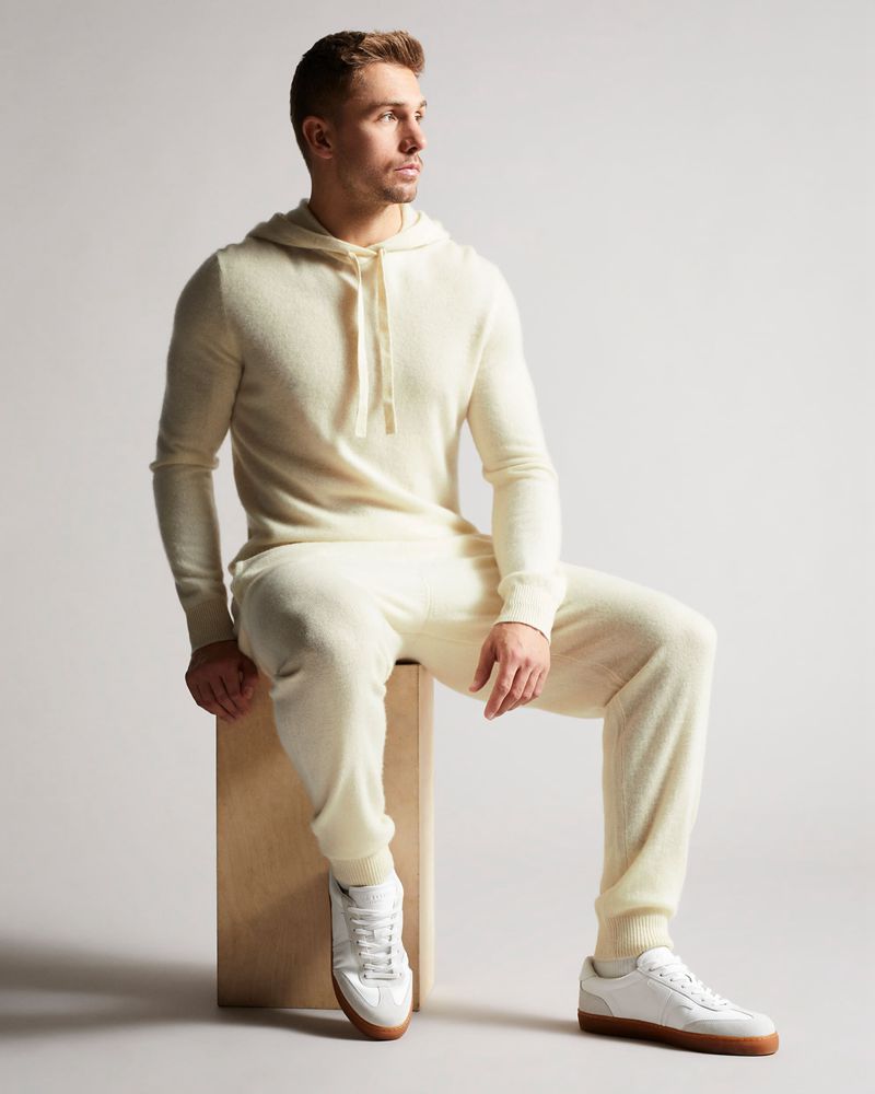 Ted Baker Bannks Ls Cashmere Hoodie Tröjor Herr Vita | RUY-092486