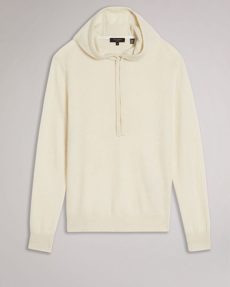 Ted Baker Bannks Ls Cashmere Hoodie Tröjor Herr Vita | RUY-092486