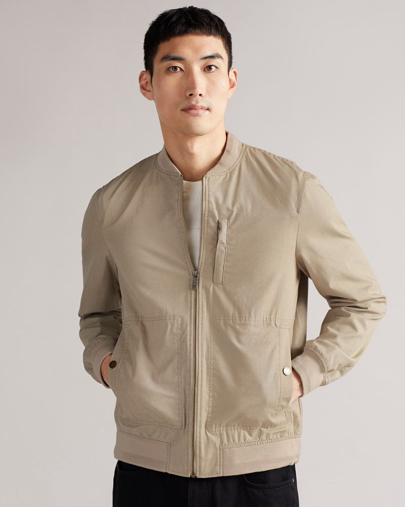 Ted Baker Bars Bomull Blend Bomber Jacka Herr Gray | JDO-842653