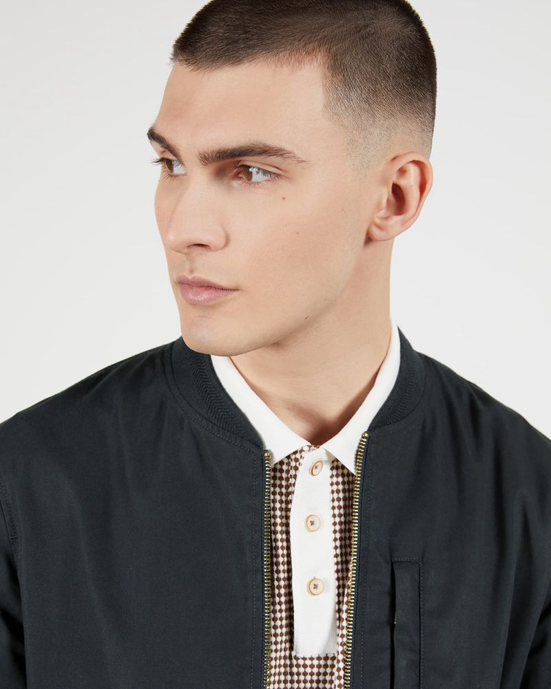 Ted Baker Bars Bomull Blend Bomber Jacka Herr Marinblå | KBI-035792