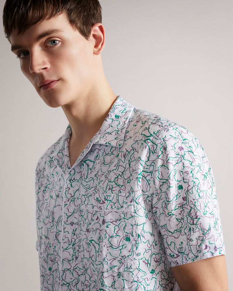 Ted Baker Bartlet Sleeve Revere Printed Skjorta Herr Vita | NUY-451937