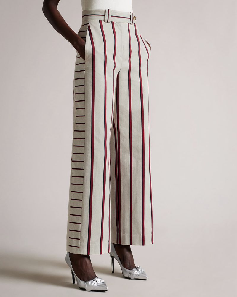 Ted Baker Beda Striped Breda Leg Byxor Dam Vita | GUO-201975