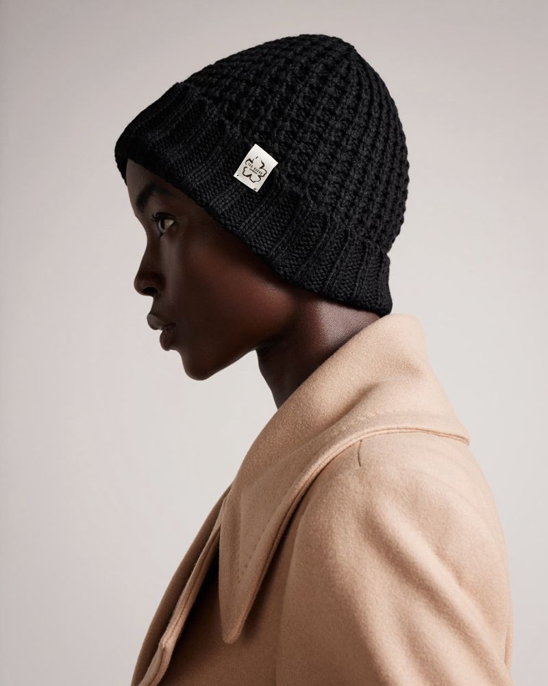 Ted Baker Beka Waffle Texture Beanie Hatt Dam Svarta | YFG-291834