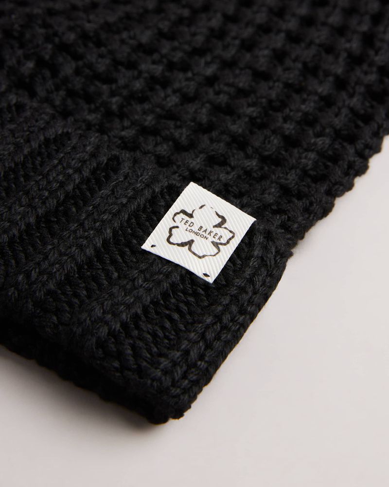 Ted Baker Beka Waffle Texture Beanie Hatt Dam Svarta | YFG-291834
