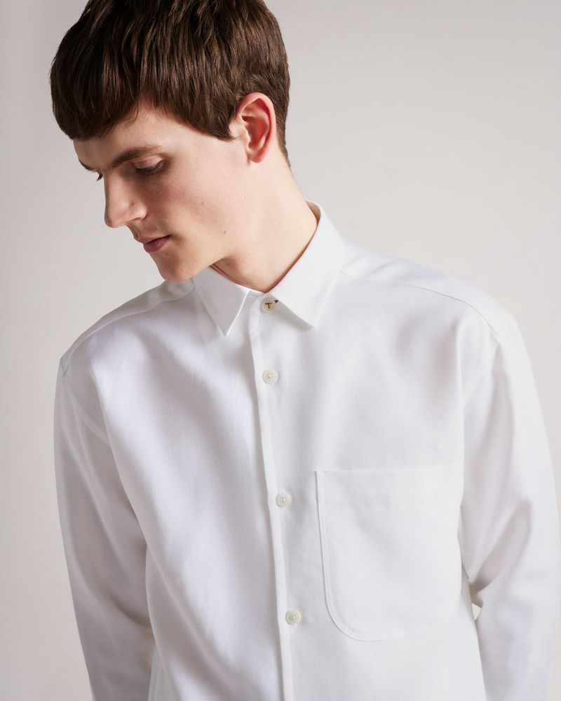 Ted Baker Belvue Long Sleeve Heavy Linen Blend Skjorta Herr Vita | CAS-426380