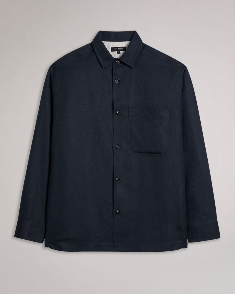 Ted Baker Belvue Long Sleeve Heavy Linen Blend Skjorta Herr Marinblå | DAU-761250