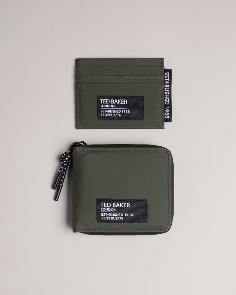 Ted Baker Bentch Rubberised And Cardholder Giftset Plånbok Herr Gröna | VOU-183729