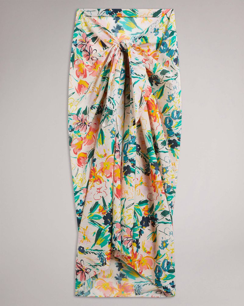Ted Baker Beny Flirty Texture Floral Beach Sarong Badkläder Dam Vita | KPN-209783