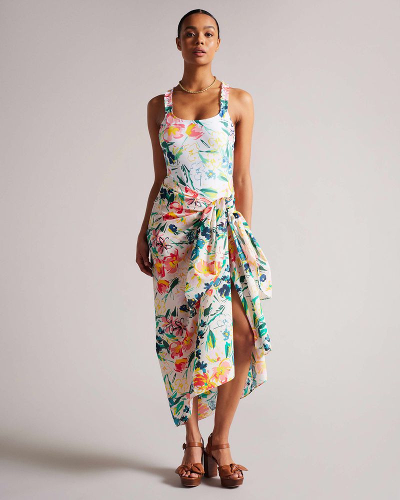 Ted Baker Beny Flirty Texture Floral Beach Sarong Badkläder Dam Vita | KPN-209783