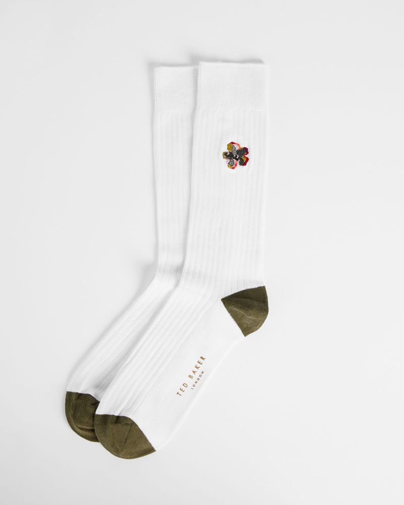 Ted Baker Boelow Flower Embroidery Strumpor Herr Vita | SUX-471325
