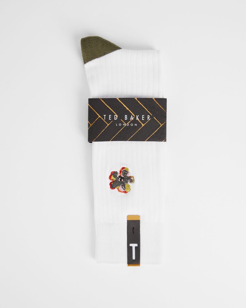Ted Baker Boelow Flower Embroidery Strumpor Herr Vita | SUX-471325