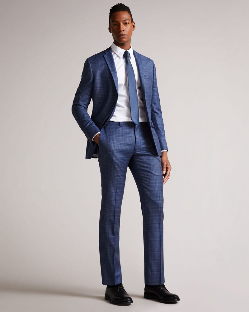 Ted Baker Bollijs Slim Mid Blue Check Kostymer Herr Blå | LOV-984236