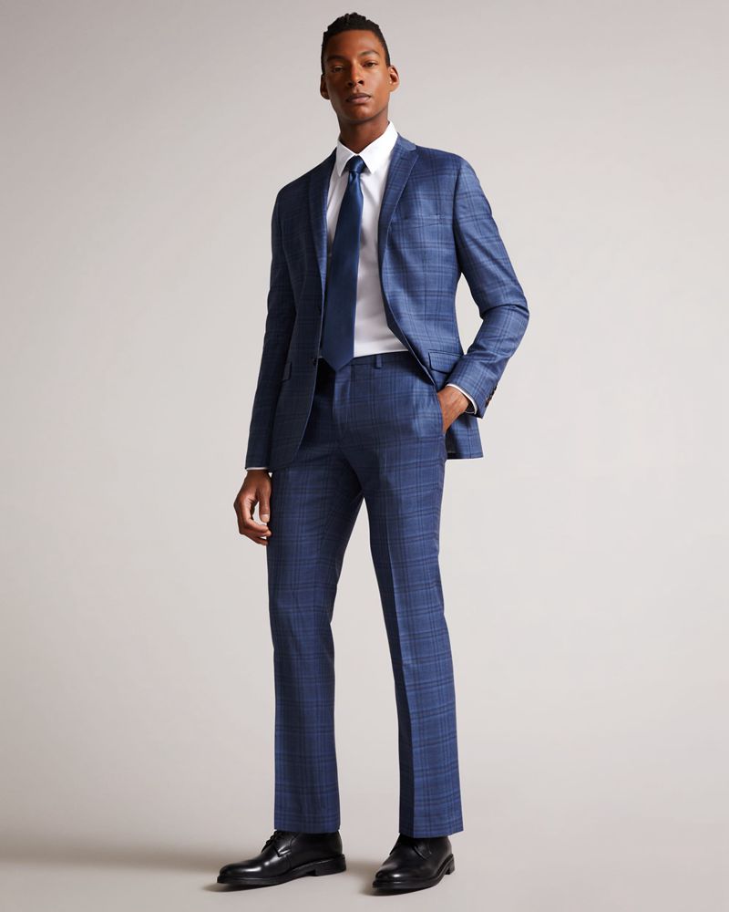 Ted Baker Bollits Slim Mid Blue Check Kostymer Herr Blå | VFA-928364