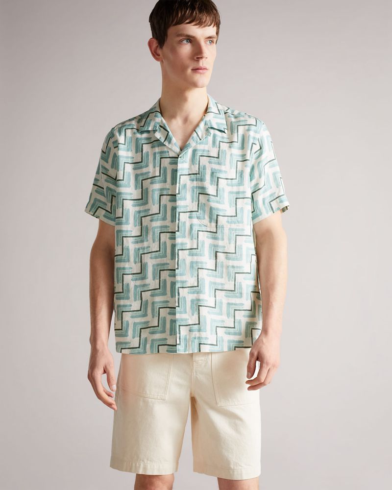 Ted Baker Brecon Ss Retro Geo Print Skjorta Herr Blå | NIX-746302