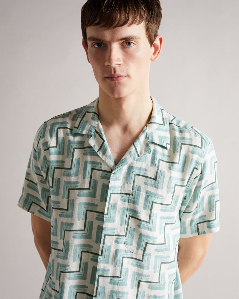 Ted Baker Brecon Ss Retro Geo Print Skjorta Herr Blå | NIX-746302