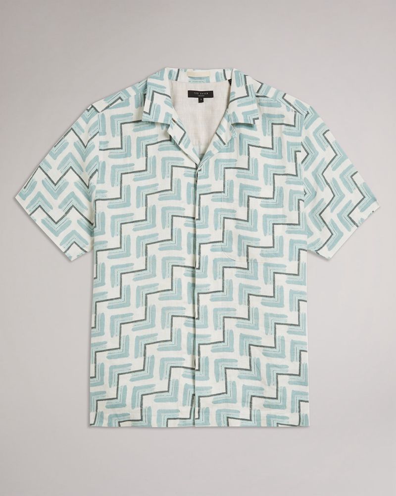 Ted Baker Brecon Ss Retro Geo Print Skjorta Herr Blå | NIX-746302