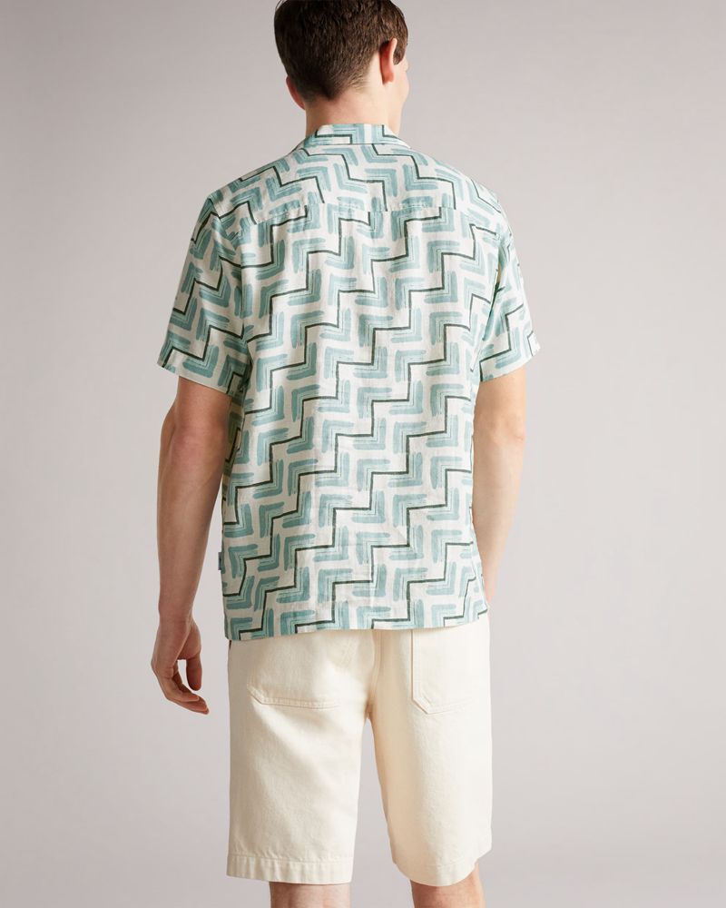 Ted Baker Brecon Ss Retro Geo Print Skjorta Herr Blå | NIX-746302
