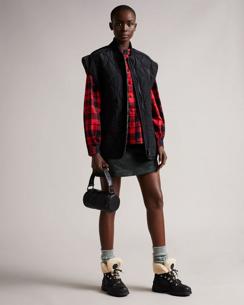 Ted Baker Briten Check Flannel With Knife Pleat Blast Dam Svarta | VJL-089475