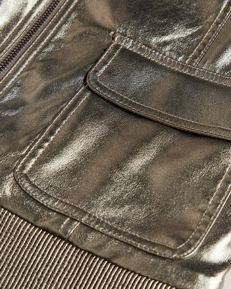 Ted Baker Briyela Metallic Faux Läder Bomber Jacka Dam Silver | MTH-548207