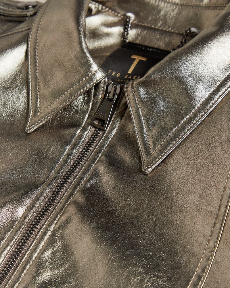 Ted Baker Briyela Metallic Faux Läder Bomber Jacka Dam Silver | MTH-548207