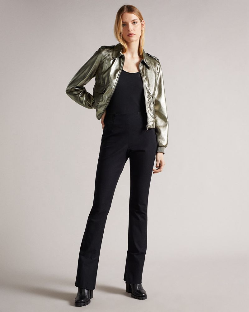 Ted Baker Briyela Metallic Faux Läder Bomber Jacka Dam Silver | MTH-548207