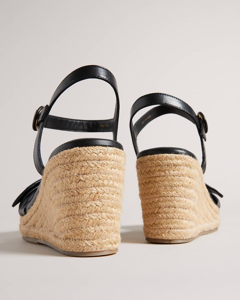 Ted Baker Bryanah Läder Bow Kilklack Sandaler Dam Svarta | NZH-145820