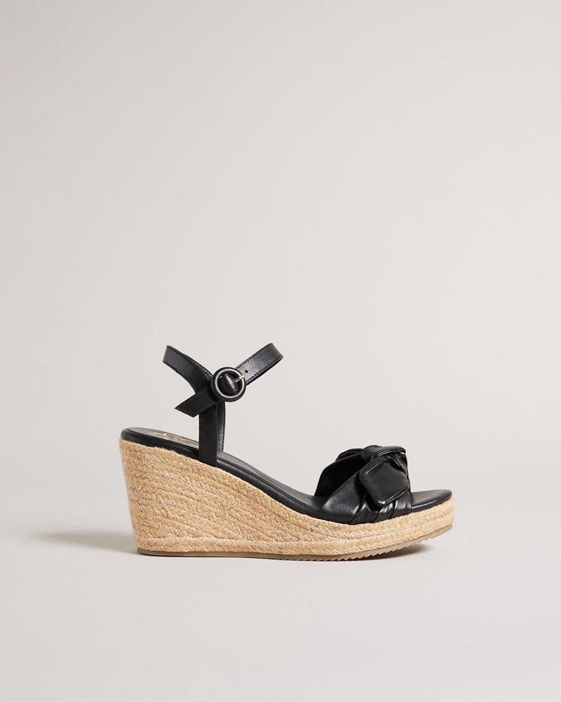 Ted Baker Bryanah Läder Bow Kilklack Sandaler Dam Svarta | NZH-145820