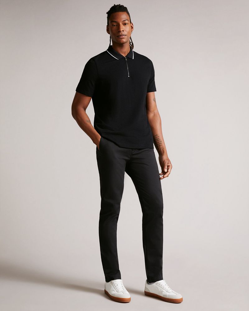 Ted Baker Buer Sleeve Textured Zip Polo Blast Herr Svarta | ALJ-859173