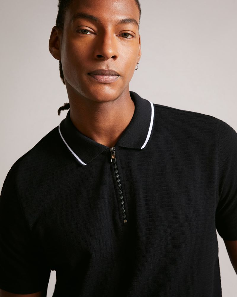 Ted Baker Buer Sleeve Textured Zip Polo Blast Herr Svarta | ALJ-859173