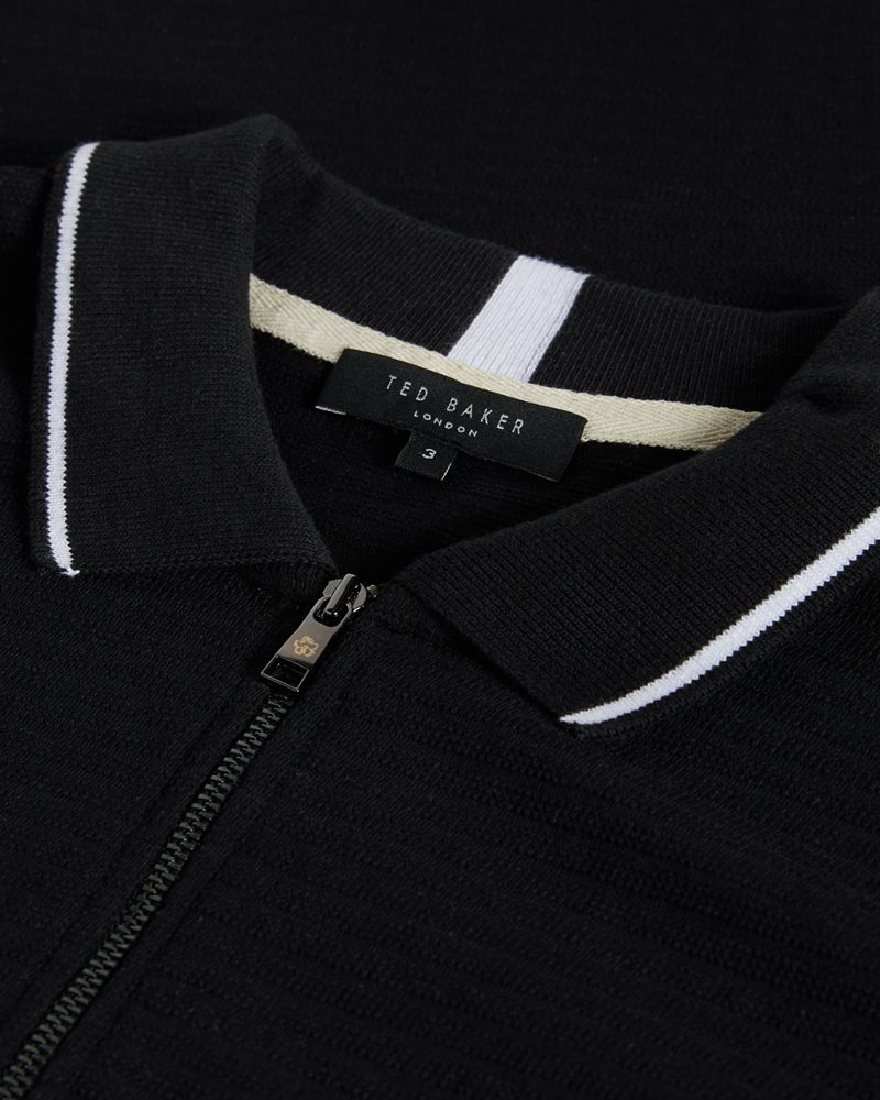 Ted Baker Buer Sleeve Textured Zip Polo Blast Herr Svarta | ALJ-859173
