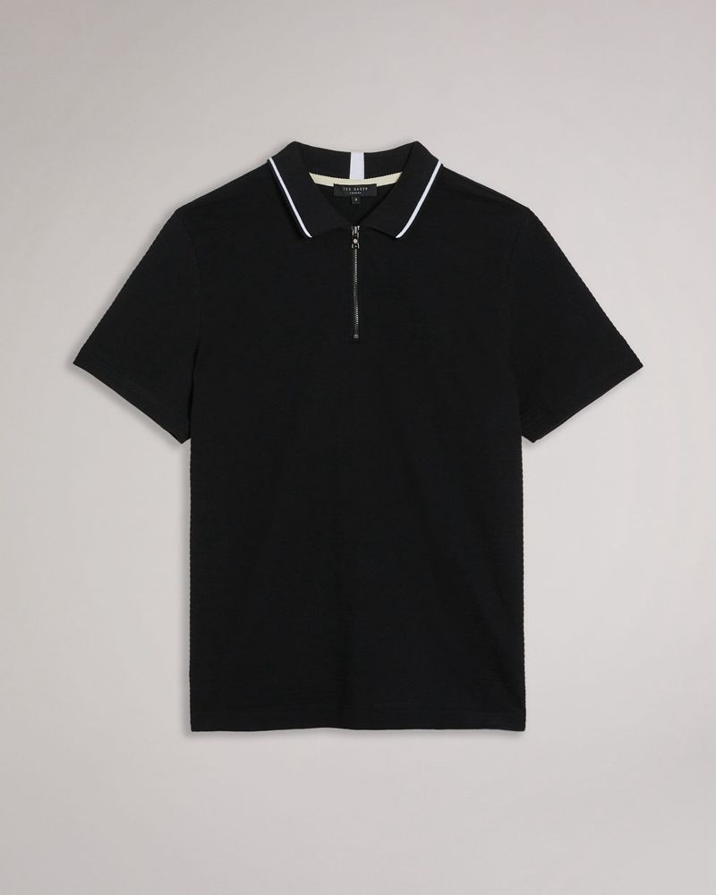 Ted Baker Buer Sleeve Textured Zip Polo Blast Herr Svarta | ALJ-859173
