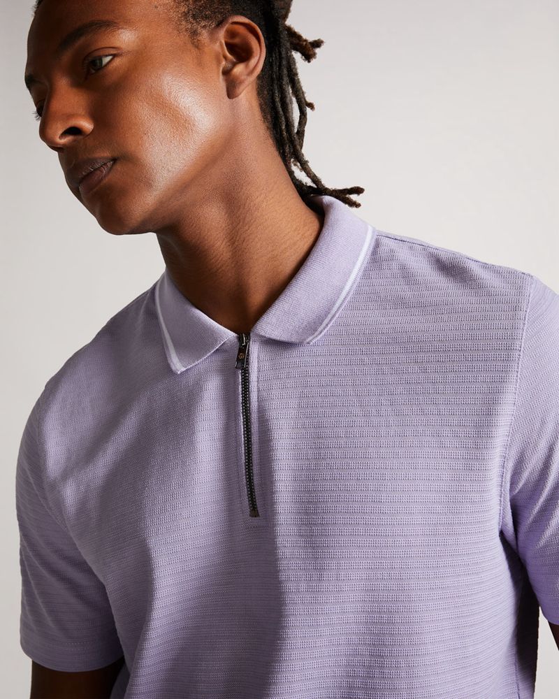 Ted Baker Buer Sleeve Textured Zip Polo Blast Herr Lila | CBM-173960