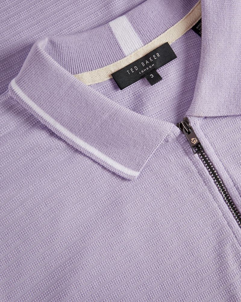 Ted Baker Buer Sleeve Textured Zip Polo Blast Herr Lila | CBM-173960