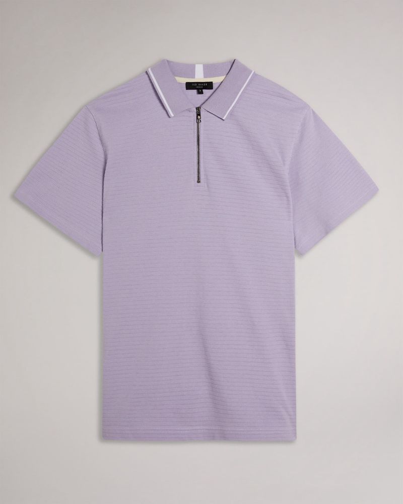 Ted Baker Buer Sleeve Textured Zip Polo Blast Herr Lila | CBM-173960