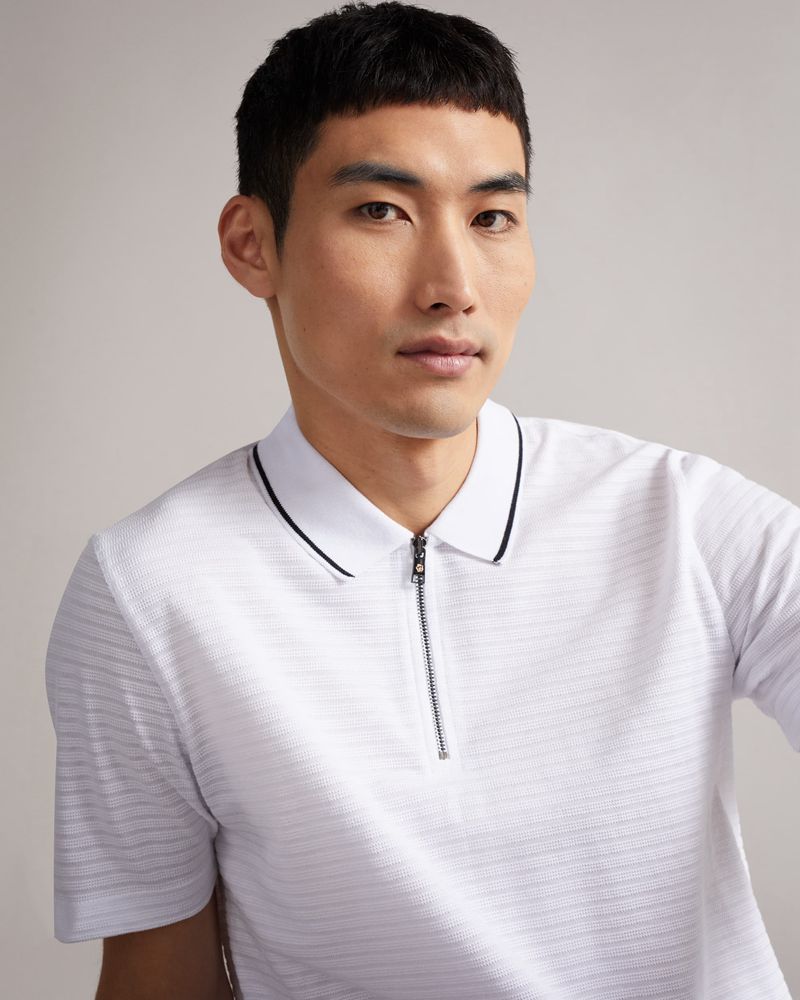 Ted Baker Buer Sleeve Textured Zip Polo Blast Herr Vita | XNM-503187