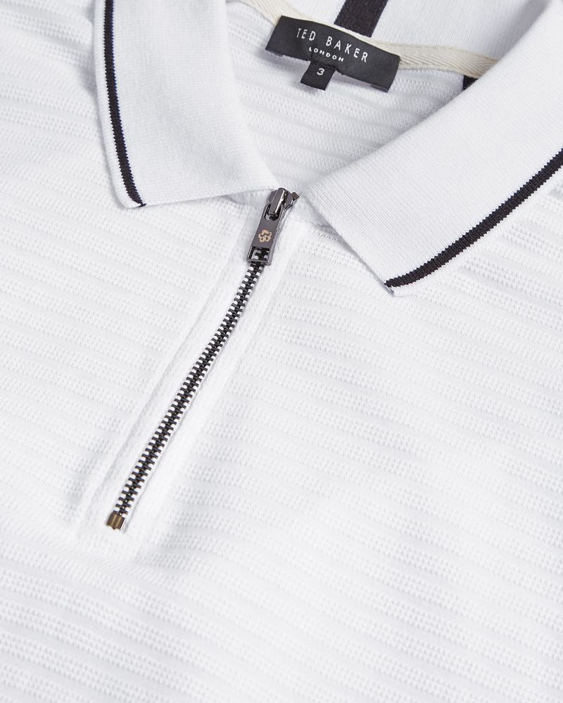 Ted Baker Buer Sleeve Textured Zip Polo Blast Herr Vita | XNM-503187