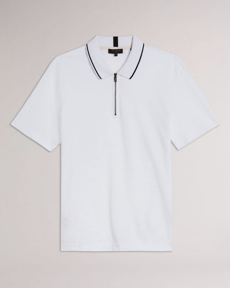 Ted Baker Buer Sleeve Textured Zip Polo Blast Herr Vita | XNM-503187