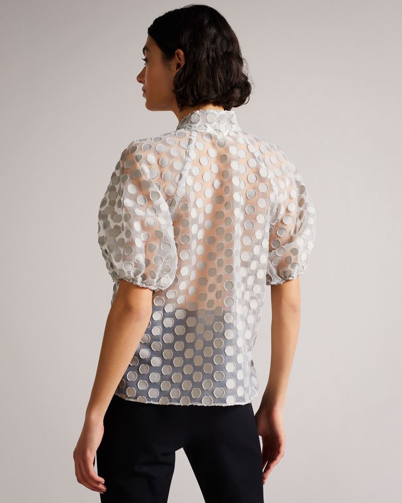 Ted Baker Caieta Organza Spot Pussy Bow Blouse Blast Dam Vita | CDN-163987