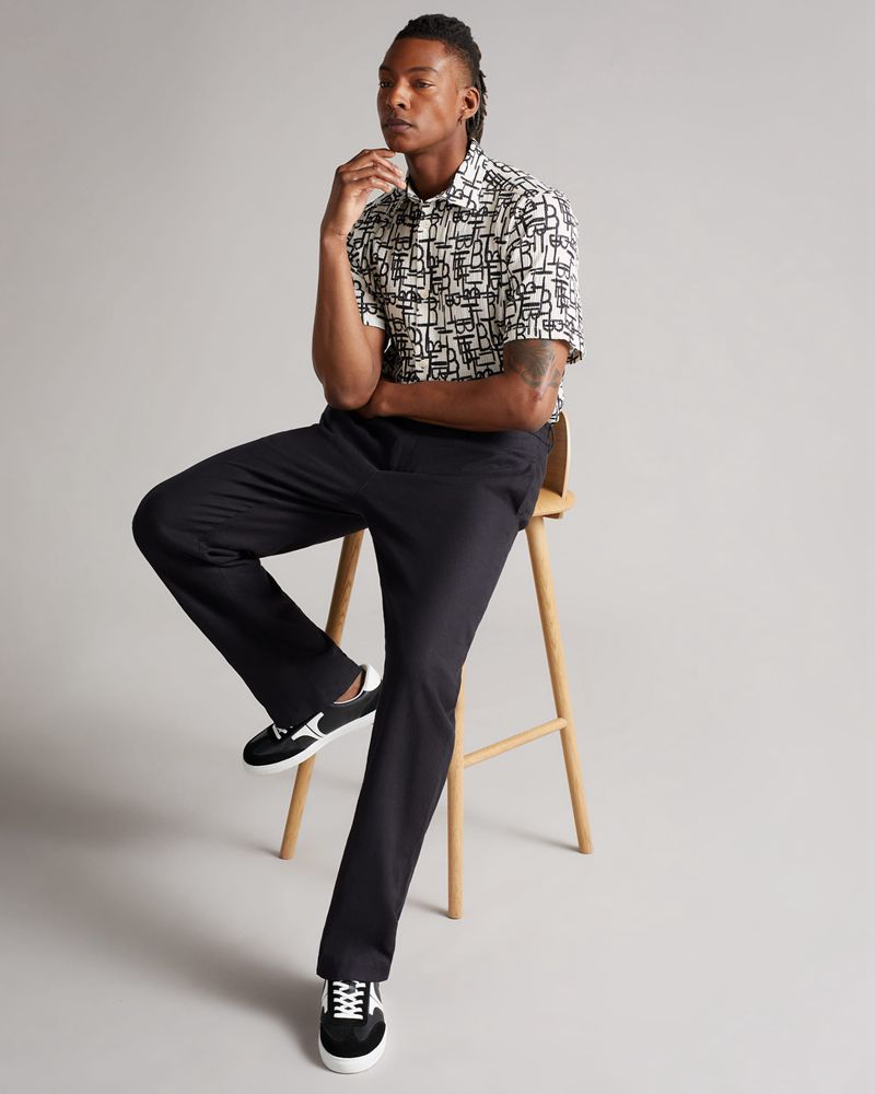 Ted Baker Caird Ss Tb Geo Printed Skjorta Herr Svarta | BEG-059376