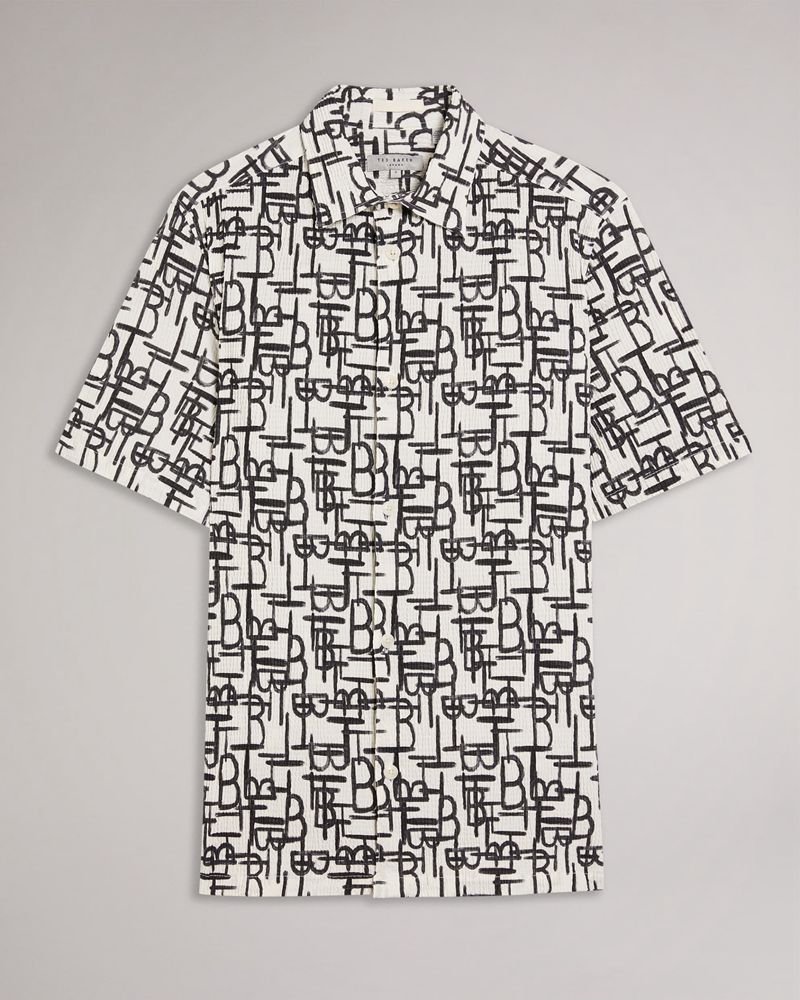 Ted Baker Caird Ss Tb Geo Printed Skjorta Herr Svarta | BEG-059376