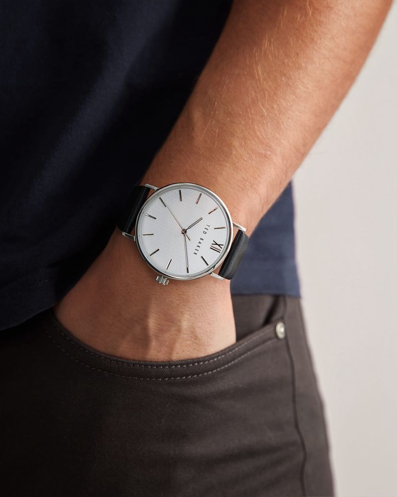 Ted Baker Calndr Läder Rem Klocka Herr Svarta | RID-576234