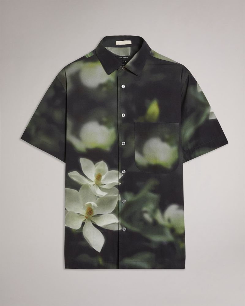 Ted Baker Campbl Sleeve Photographic Floral Print Skjorta Herr Svarta | PDZ-980254