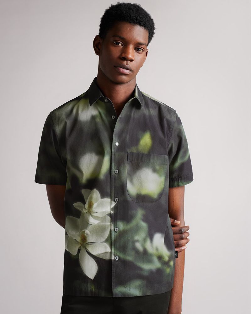 Ted Baker Campbl Sleeve Photographic Floral Print Skjorta Herr Svarta | PDZ-980254