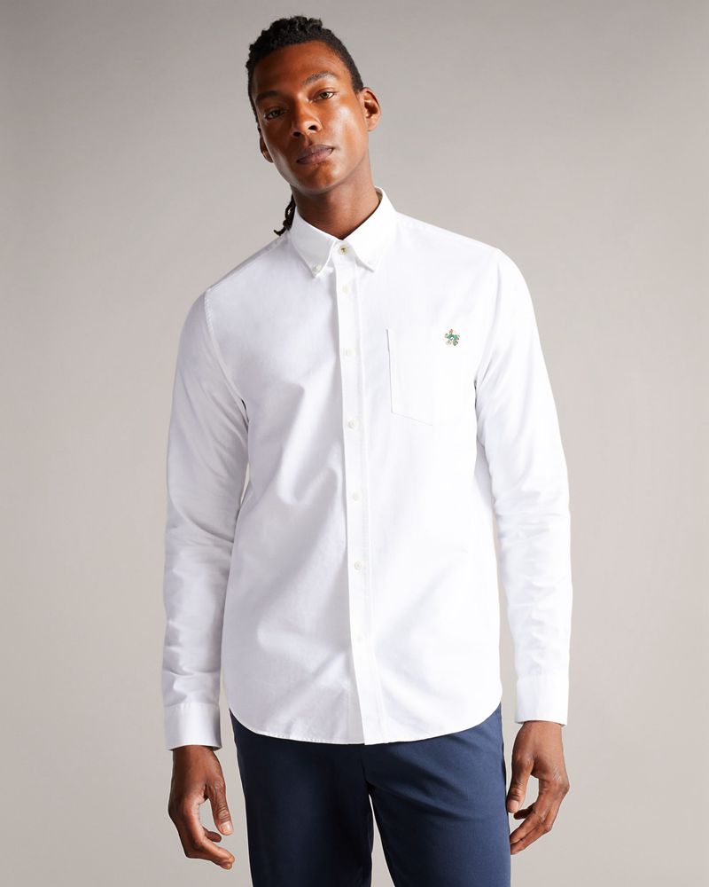 Ted Baker Caplet Long Sleeve Oxford Skjorta Herr Vita | ENQ-784560
