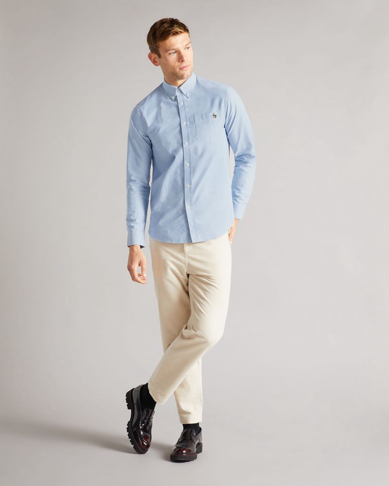 Ted Baker Caplet Long Sleeve Oxford Skjorta Herr Blå | LJB-897216